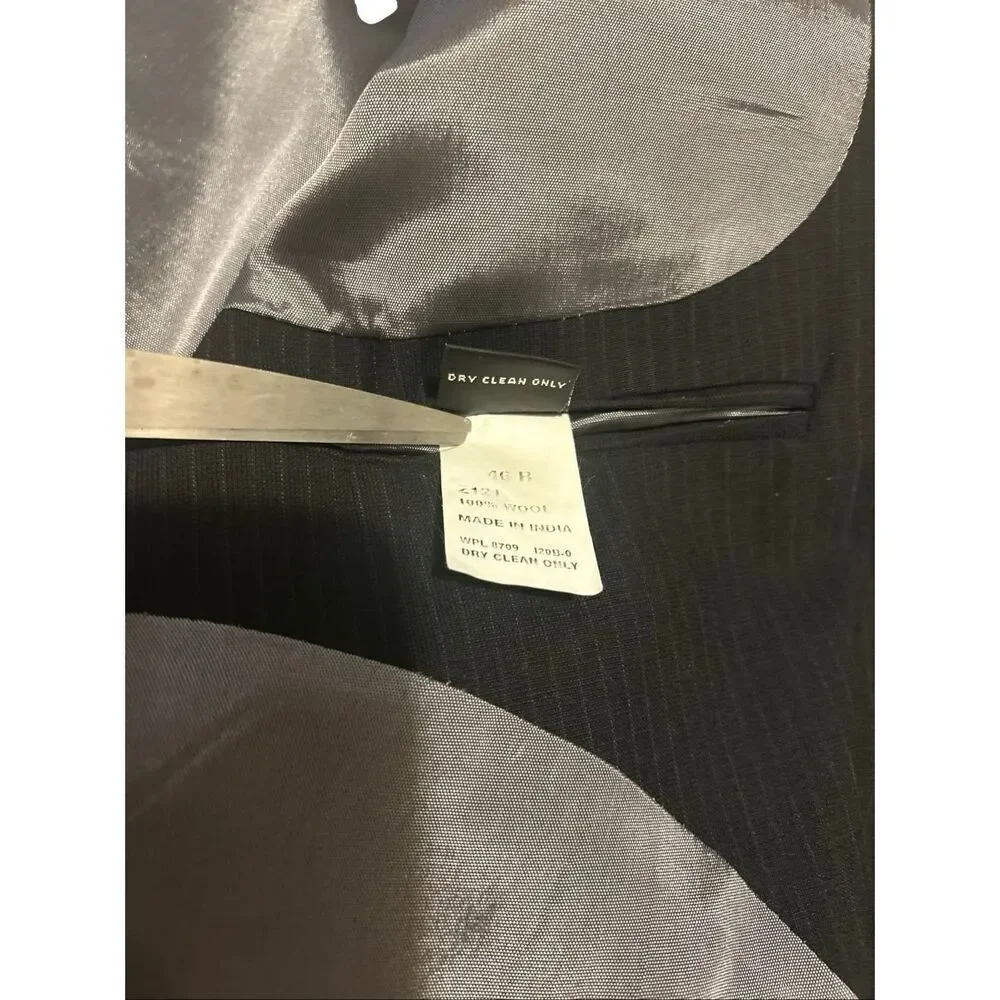 CEZANI Men's 46R 100% Wool Black Pinstripe 3-Button Suit Jacket Sport Coat Blaze
